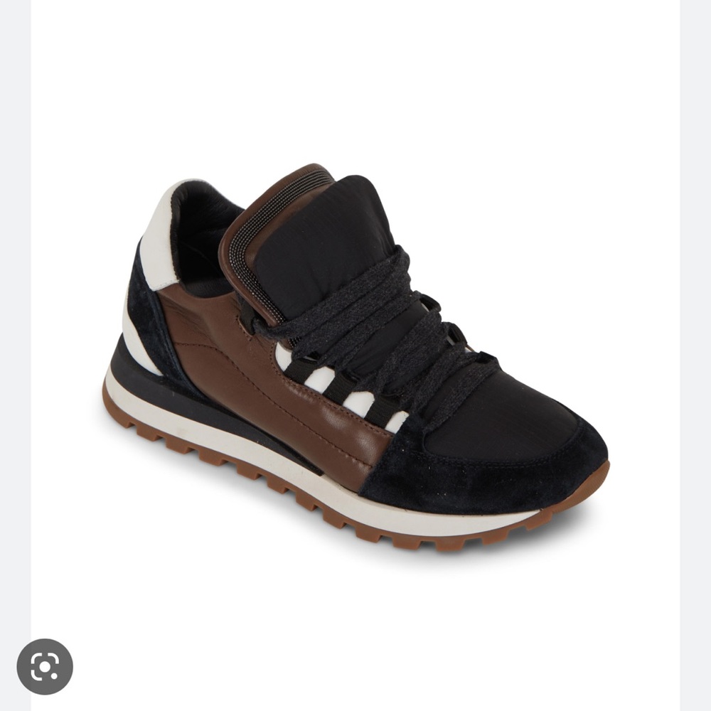 Brunello Cucinelli Black and Brown Bead Embellished Trainer